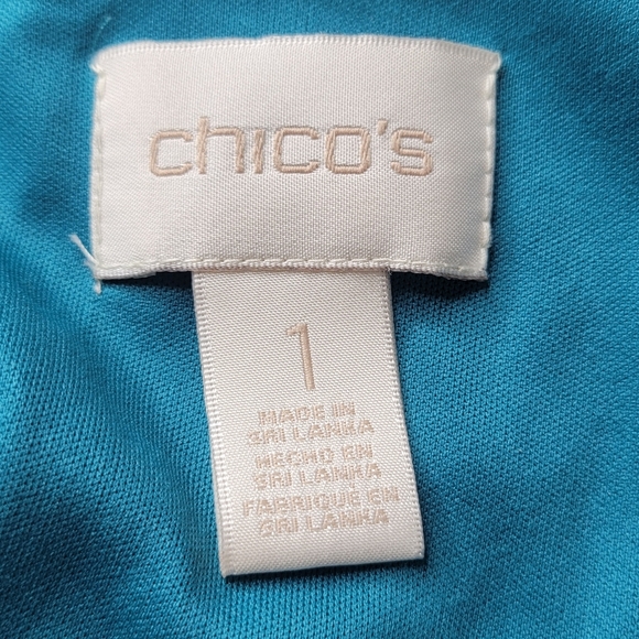 Chicos Dress Size 1 M 8 Green Blue Chevron Handkerchief Hem Sleeveless Knotted - Picture 4 of 9